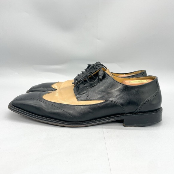 Mezlan Mens 13M Spectator Wingtip Oxford Shoes Black Cream Leather Bicycle Toe - Picture 7 of 14